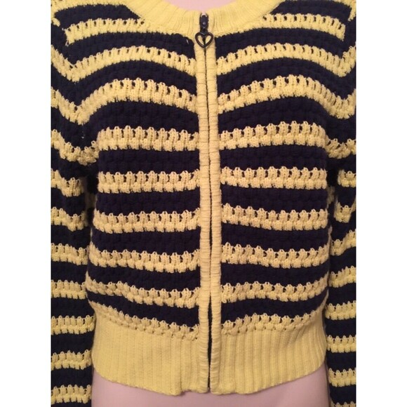 Princess Vera Wang Sweater Jacket Small Bright Yellow Navy Blue Striped - Picture 7 of 12